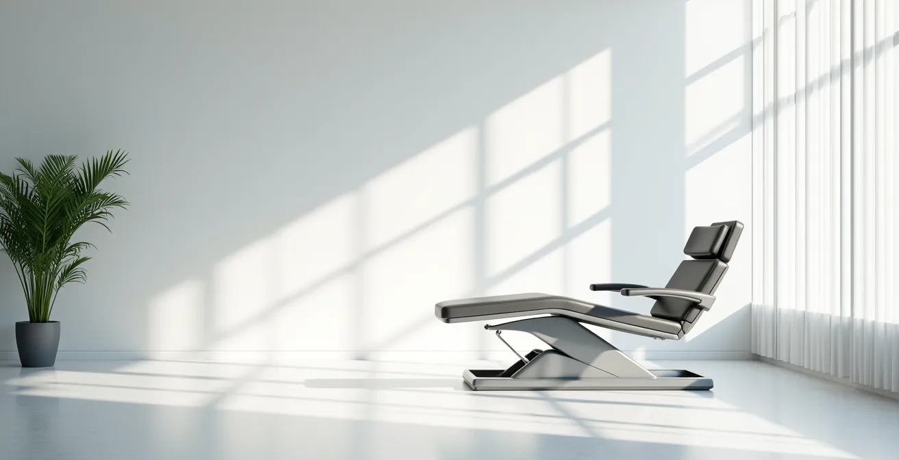 Salle de consultation épurée avec équipement médical moderne